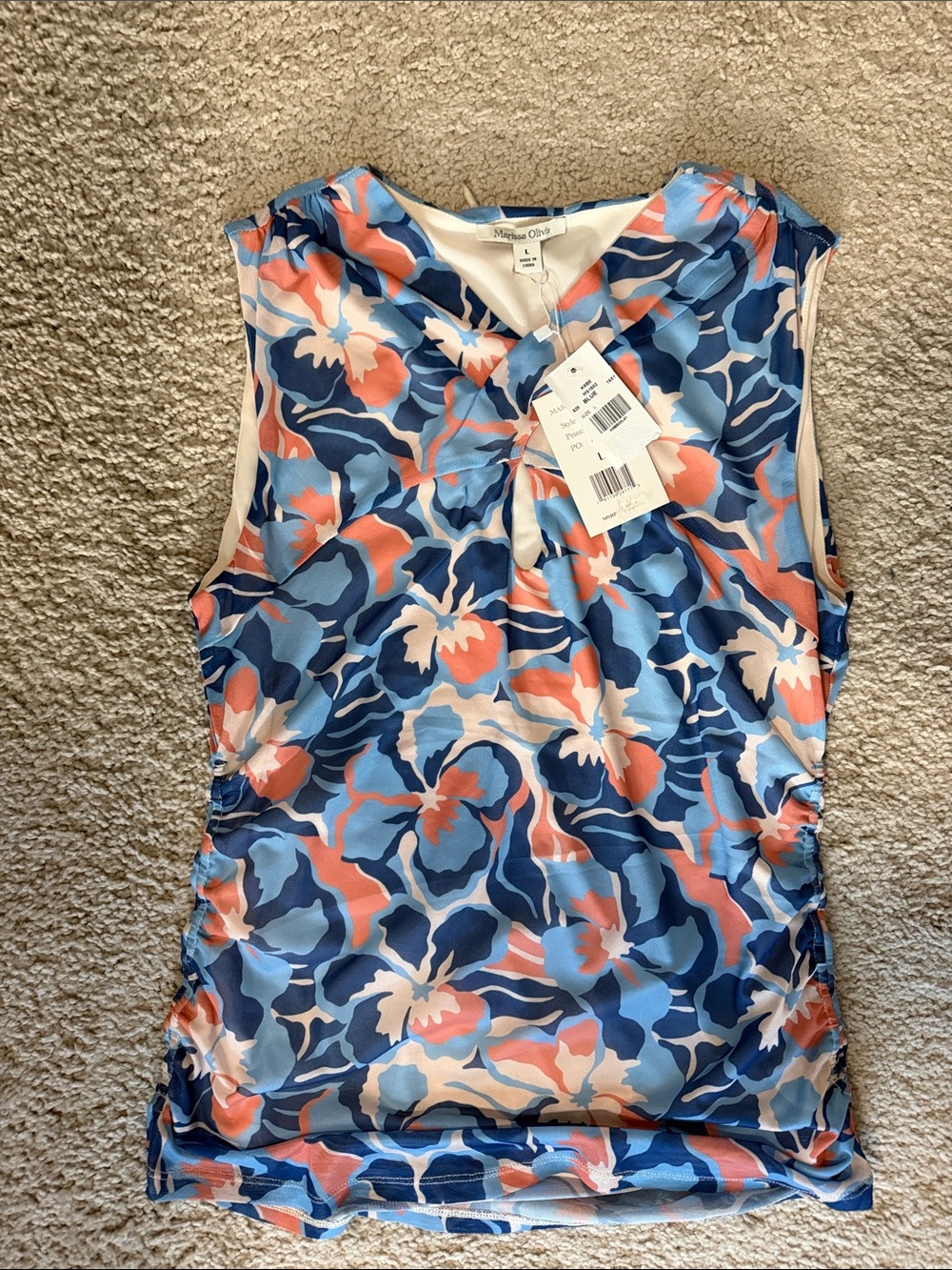 Worthington Blue, Light Blue & Coral Floral Tank
